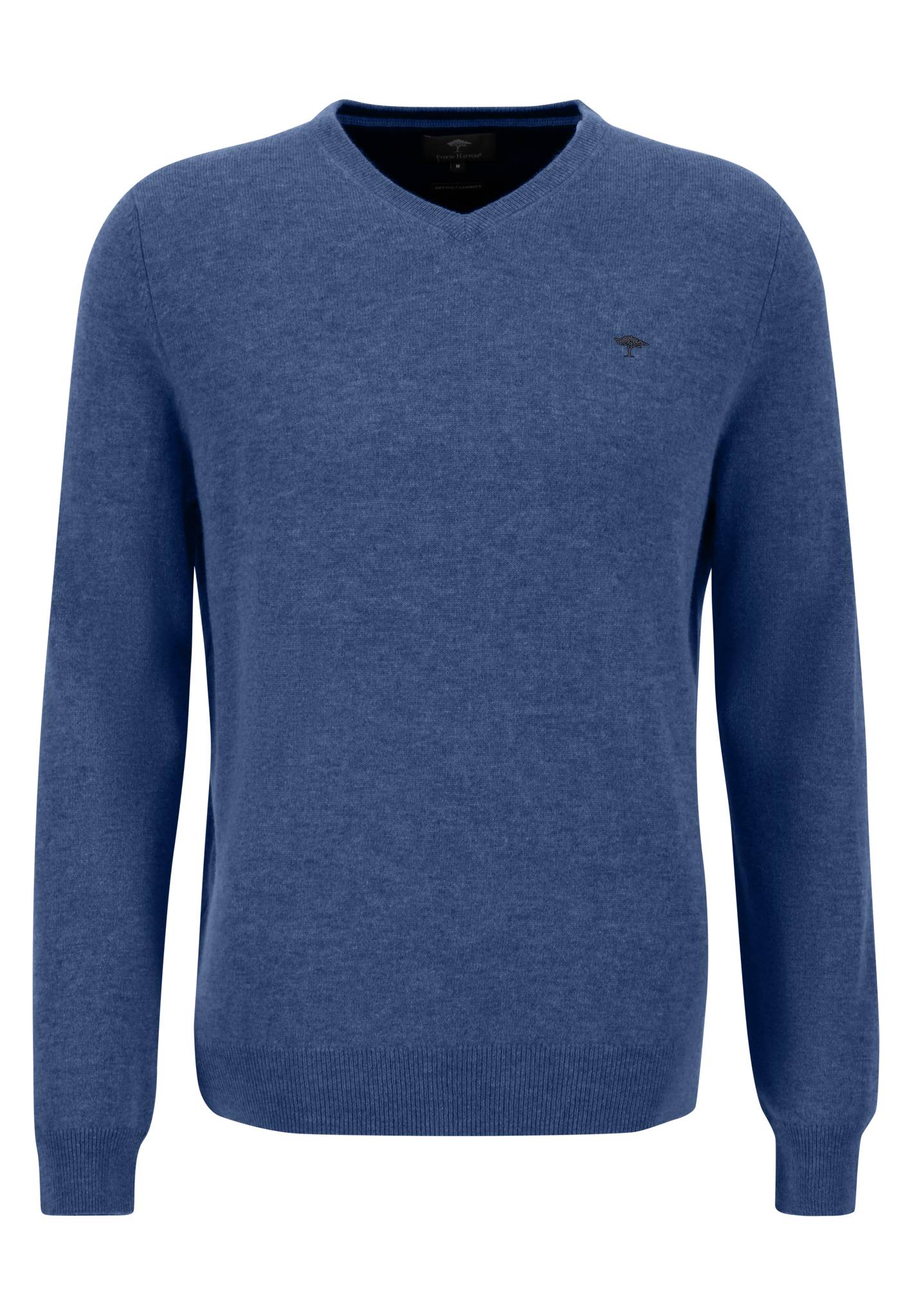 Fynch-Hatton Herren Pullover V-Neck Wolle - blau L