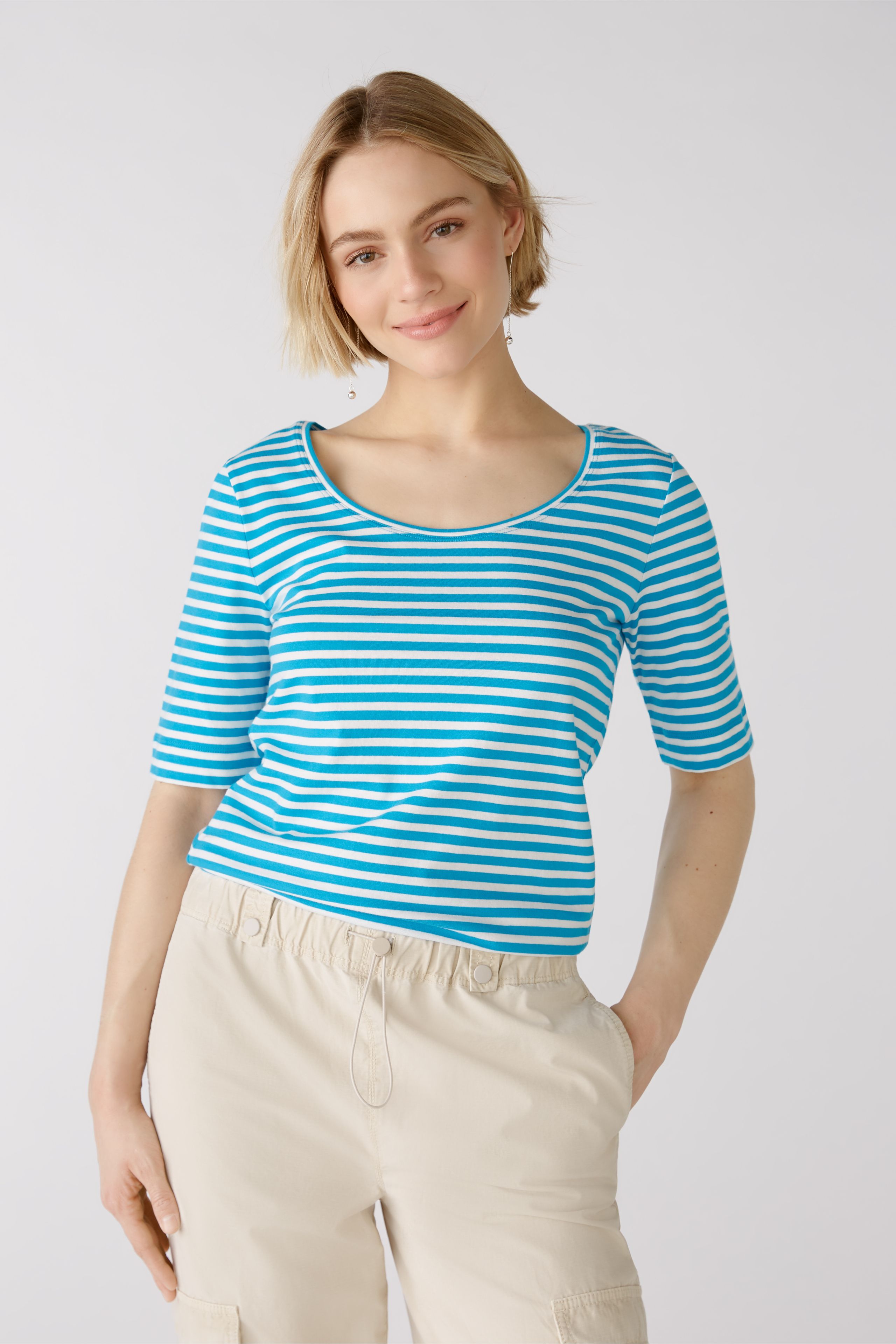 Oui T-Shirt 1/2 Arm  fine Stripe 38 light blue